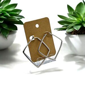 Elegant Silver Tone & Sparkle Square Hoop Earrings